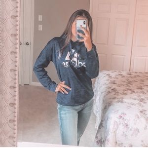 Athletic Adidas Hoodie Navy Blue With Flower Logo